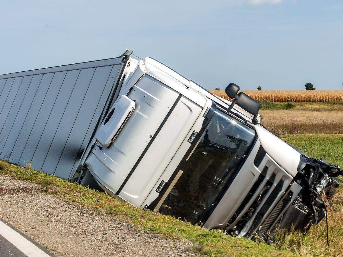 Flipped over semi - truck after a truck accident occurred in Dublin, Georgia