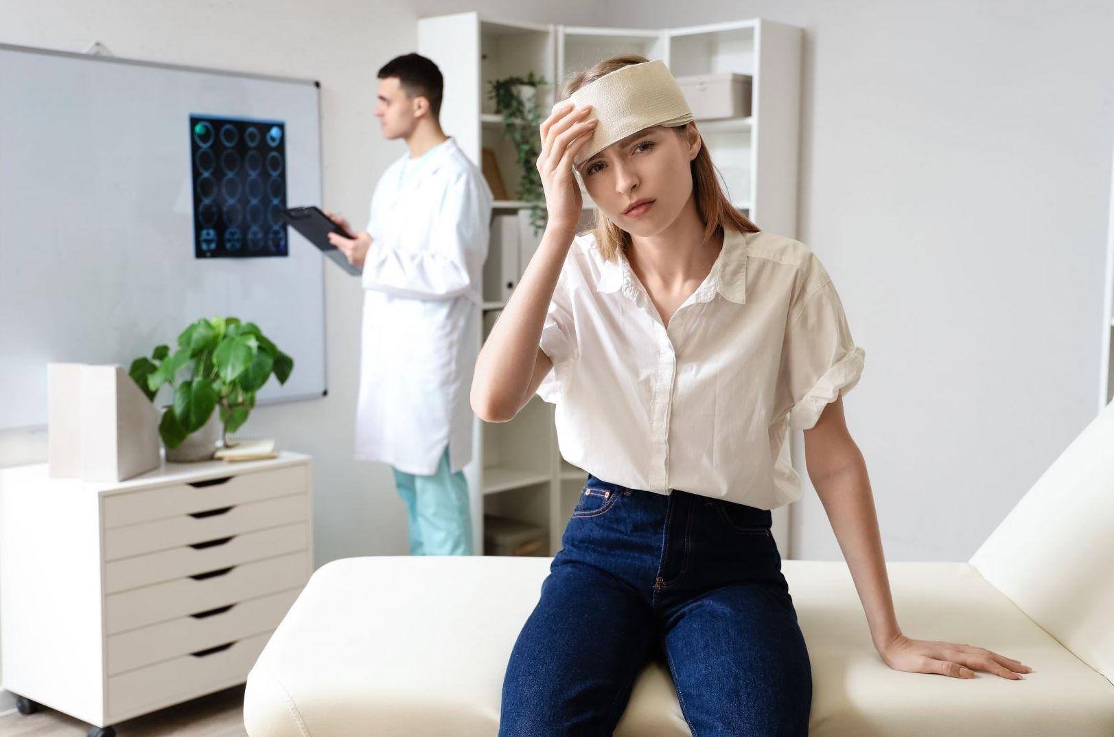 Woman getting a brain scan from an accident doctor after a car accident in Austin, Texas