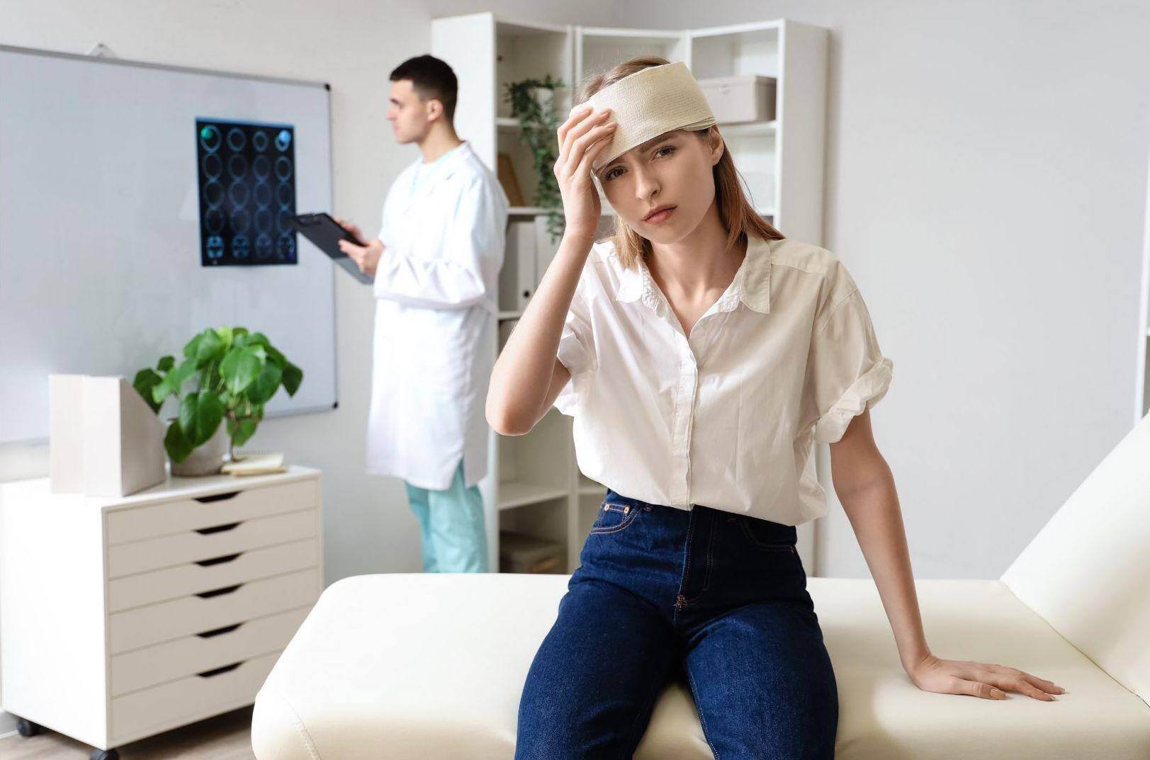 Woman getting a brain scan from an accident doctor after a car accident in Midland, Texas
