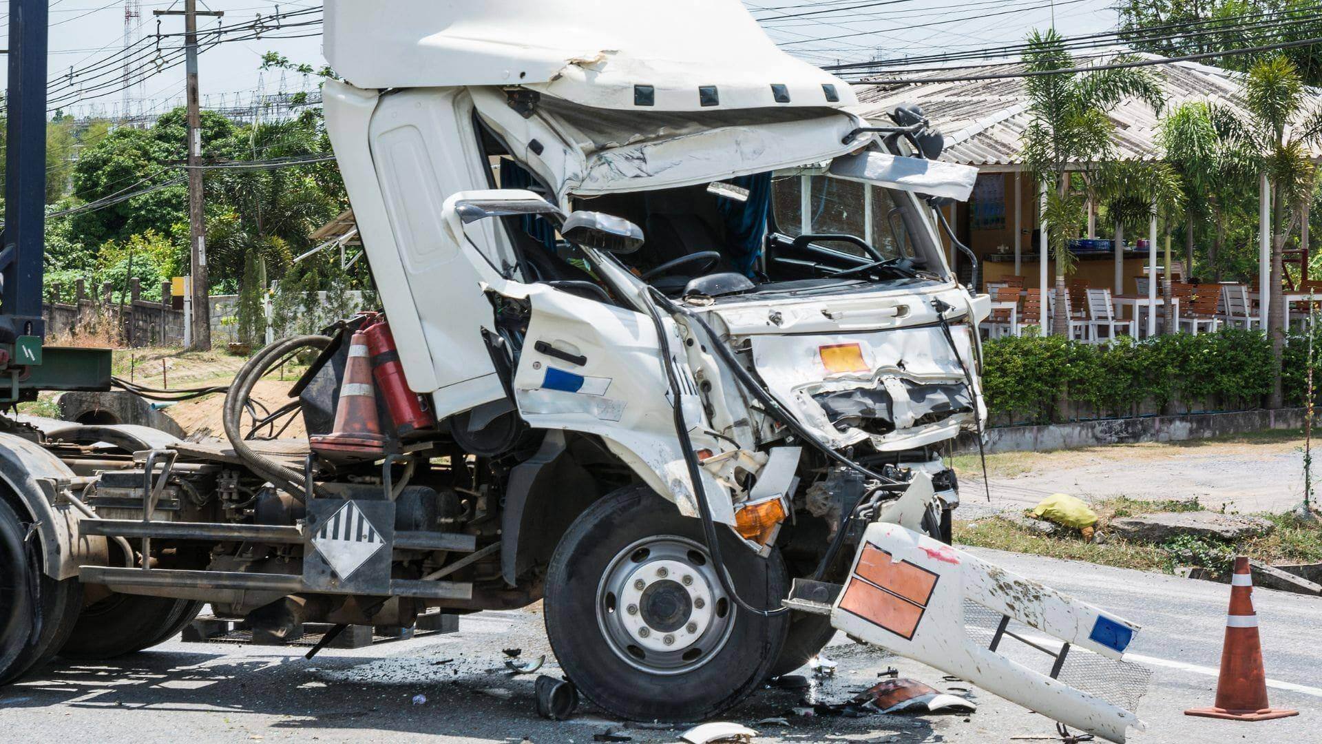 White truck that has been destroyed from an accidental crash in Brooklyn, New York